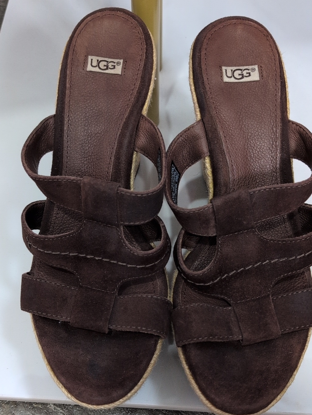 UGG "Tawnie" Suede Espadrille Wedge Sandal in chocolate brown